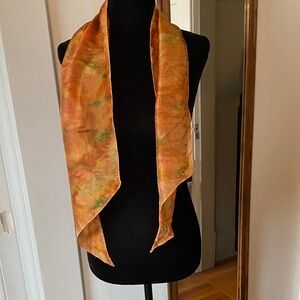 100% Silk Orange and Green Tie Dyed Boho Scarf